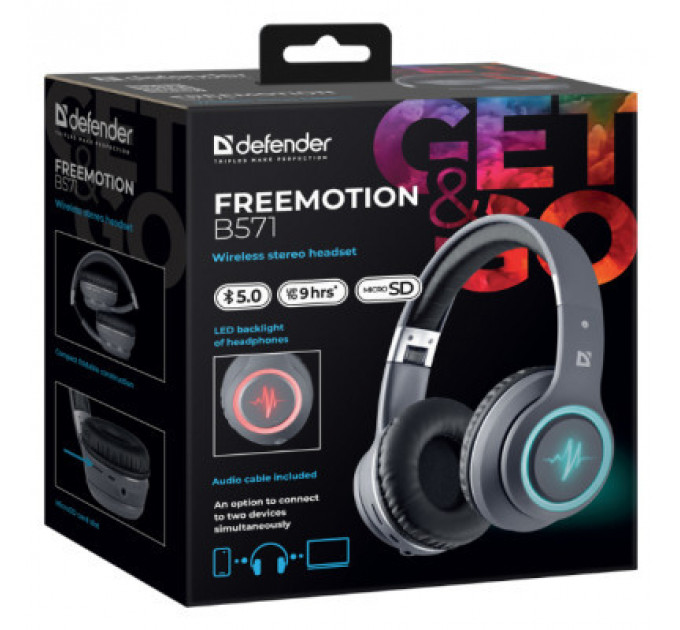 Навушники Defender FreeMotion B571 Bluetooth LED Gray (63571)