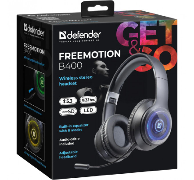 Навушники Defender FreeMotion B400 LED Bluetooth Black (63400)