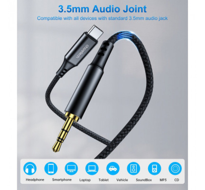 Перехідник USB-C to jack 3.5mm stereo audio (CDLA) 2.0m Choetech (AUX008-BK)