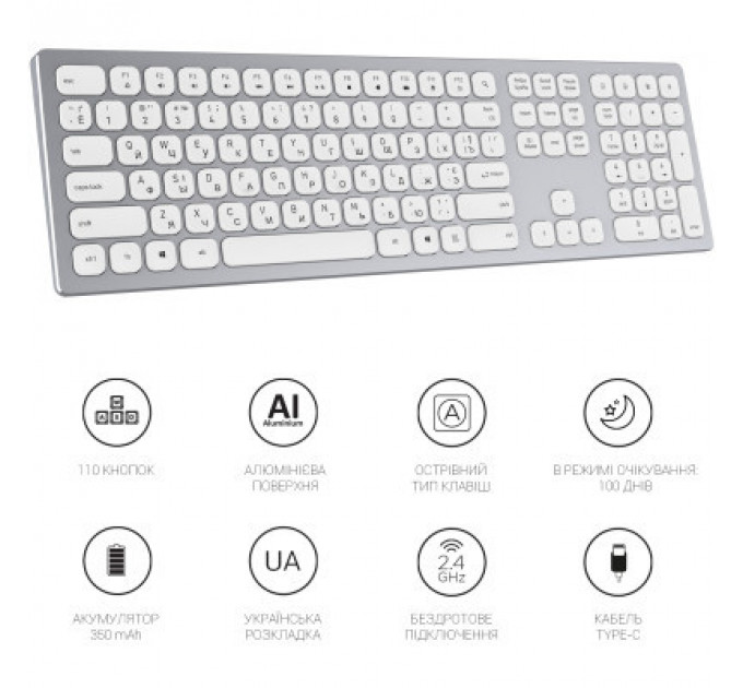 Клавіатура OfficePro SK1550 Wireless White (SK1550W)