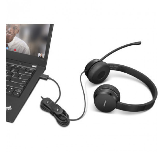 Навушники Lenovo USB-A Wired Stereo On-Ear Black (4XD1K18260)