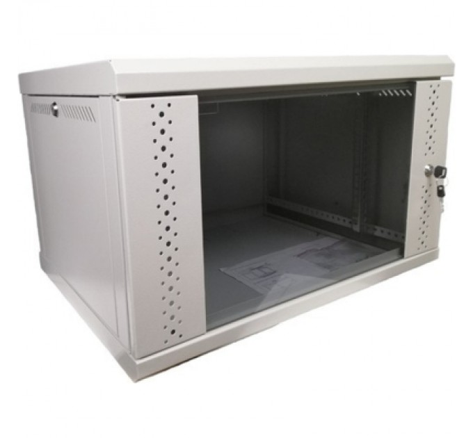 Eserver Шафа настінна Eserver 6U, 600х350х370 (Ш*Г*В), скло, сірий (ES-Е635G)