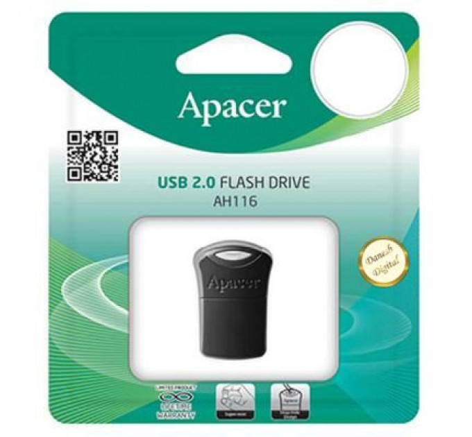 USB флеш накопичувач Apacer 32GB AH116 Black USB 2.0 (AP32GAH116B-1)