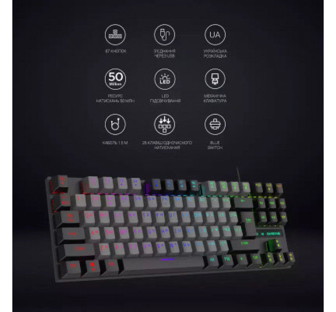 Клавіатура GamePro MK100B Blue Switch LED USB Black (MK100B)