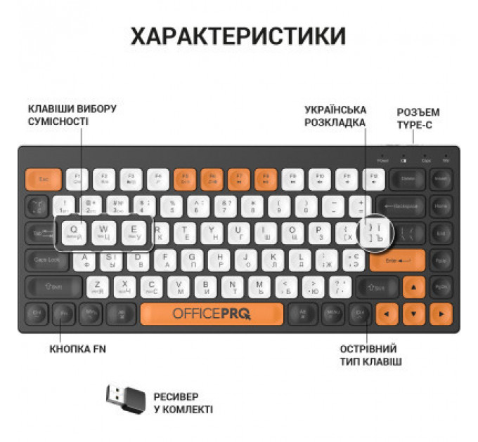 Клавіатура OfficePro SK955B Wireless/Bluetooth Black (SK955B)