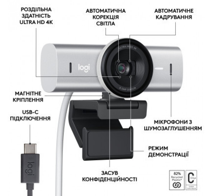 Веб-камера Logitech MX Brio 4K Pale Grey (960-001554)