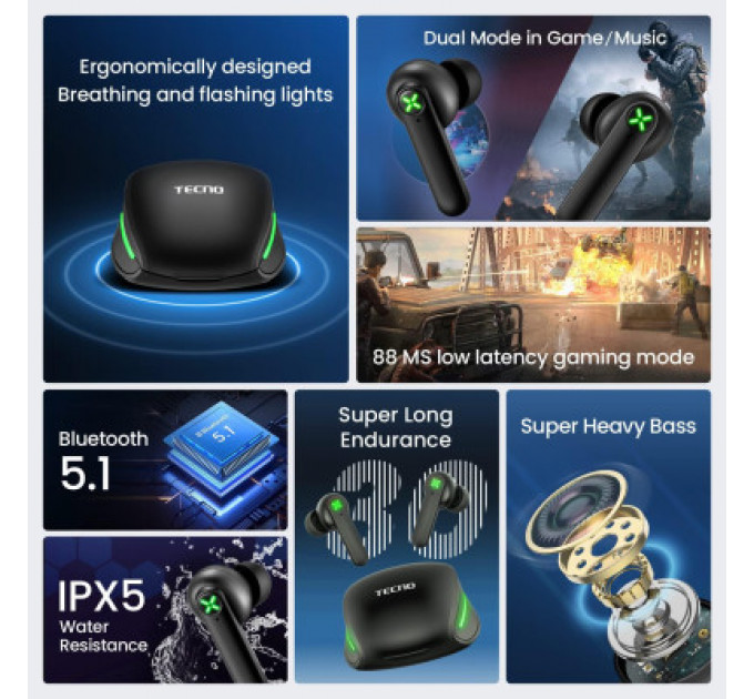 Навушники Tecno G01 Black (4895180780899)