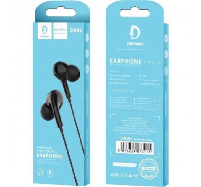 Навушники Denmen HF DR06 3.5mm 1.2 м Black (DE-DR06-BK)