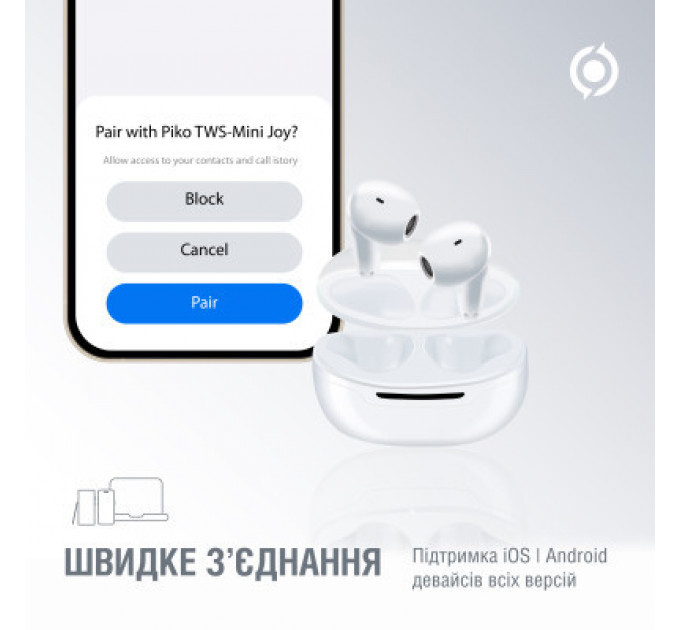 Навушники Piko TWS-MiniJoy White (1283126583421)
