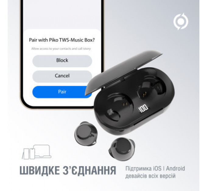 Навушники Piko TWS-MusicBox Black (1283126583414)
