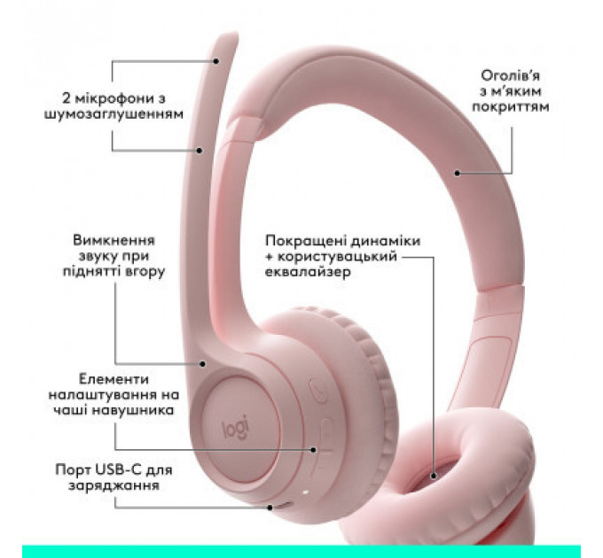 Навушники Logitech Zone 300 Bluetooth Rose (981-001412)