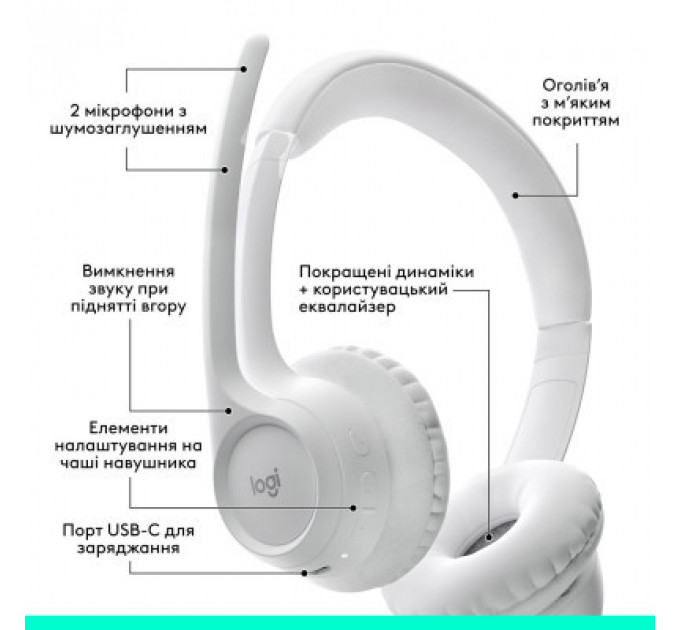 Навушники Logitech Zone 300 Bluetooth Off-White (981-001417)