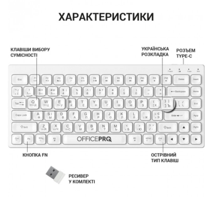 Клавіатура OfficePro SK955W Wireless/Bluetooth White (SK955W)