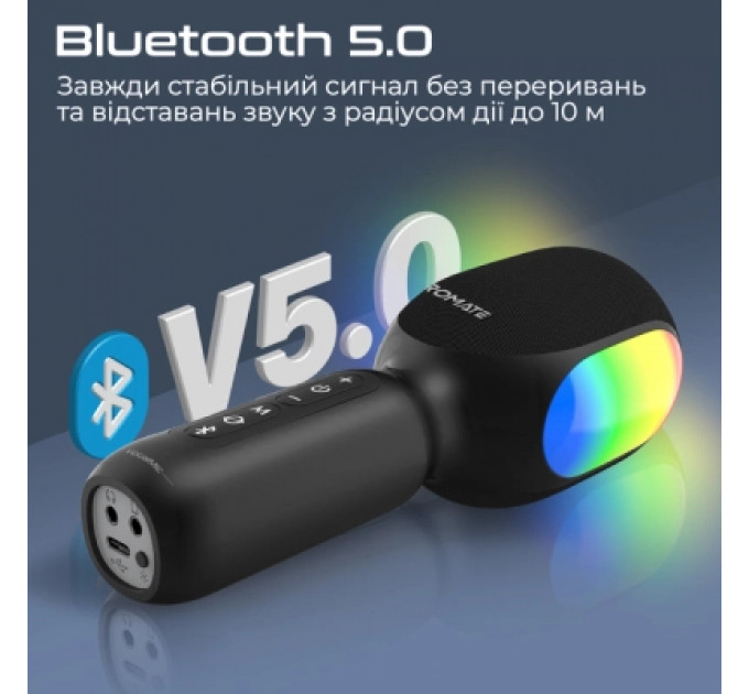 Мікрофон Promate VocalMic Bluetooth 2 x AUX LED Black (vocalmic.black)