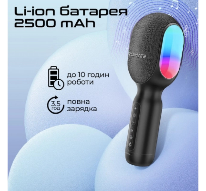 Мікрофон Promate VocalMic Bluetooth 2 x AUX LED Black (vocalmic.black)