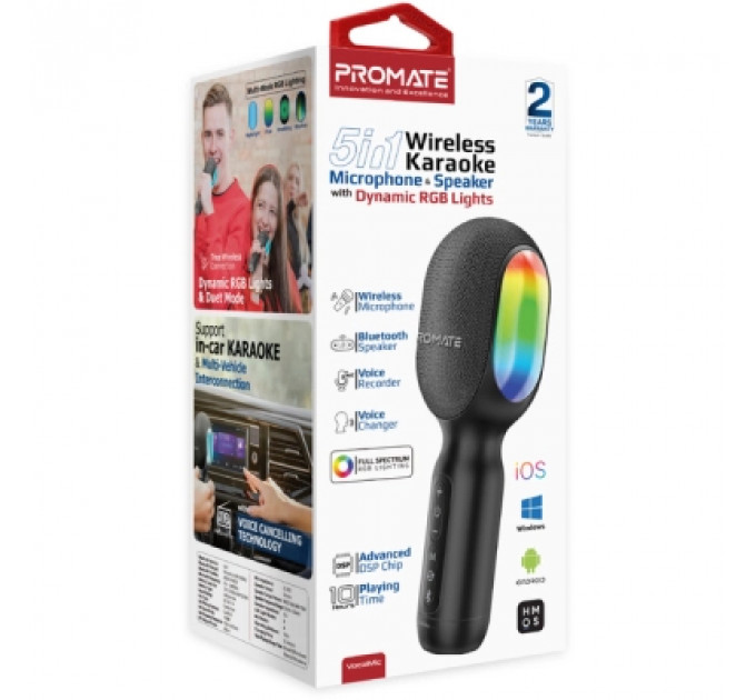 Мікрофон Promate VocalMic Bluetooth 2 x AUX LED Black (vocalmic.black)