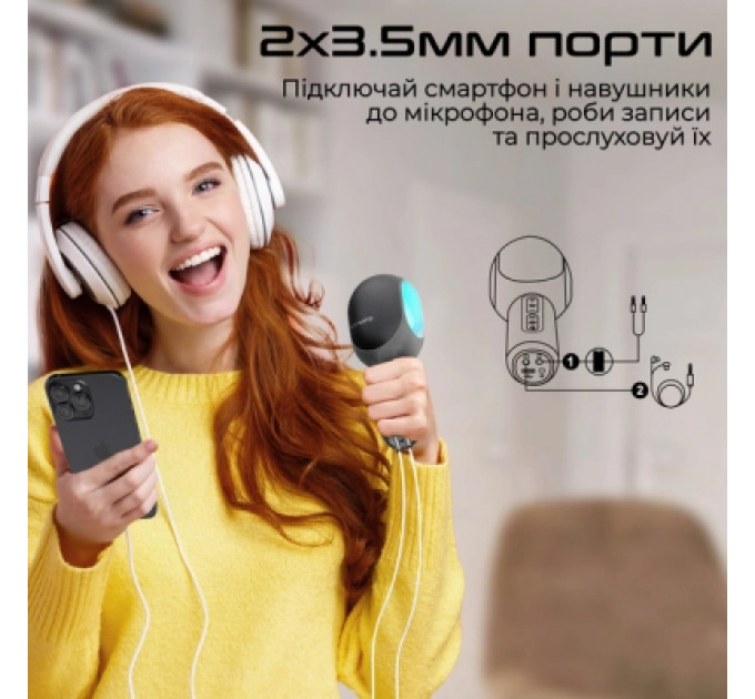Мікрофон Promate VocalMic Bluetooth 2 x AUX LED Black (vocalmic.black)
