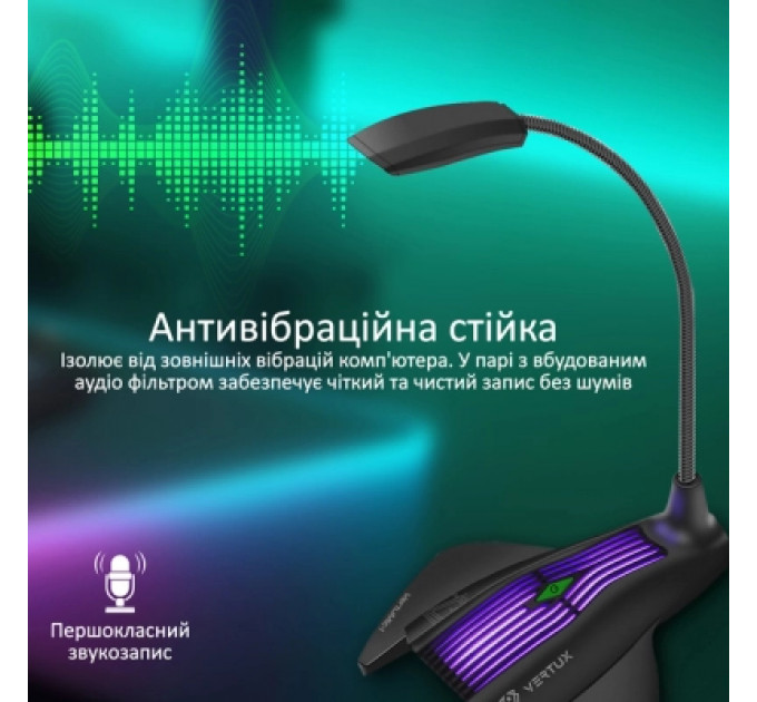 Мікрофон Vertux VertuMic-1 LED USB Black (vertumic-1.black)