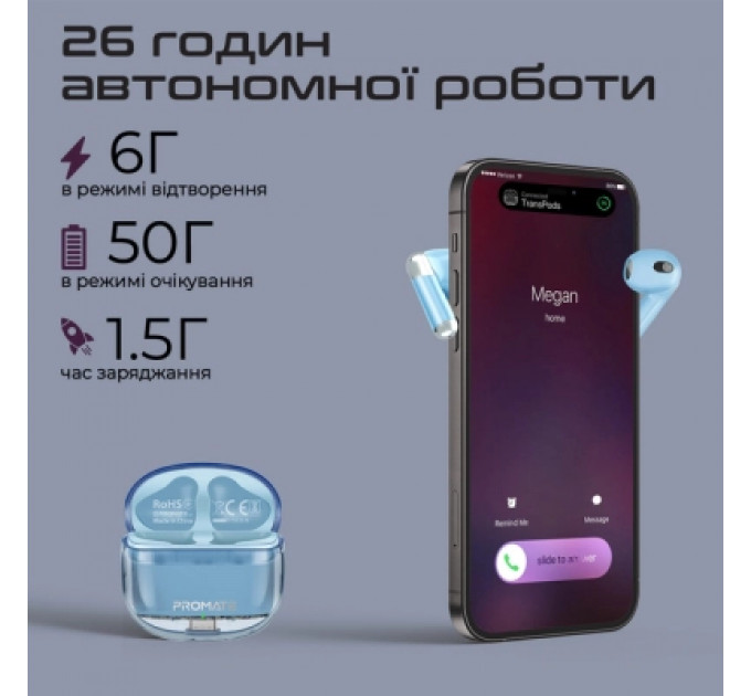 Навушники Promate TransPods Blue (transpods.blue)