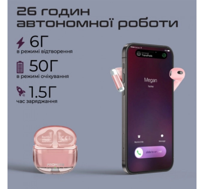 Навушники Promate TransPods Pink (transpods.pink)