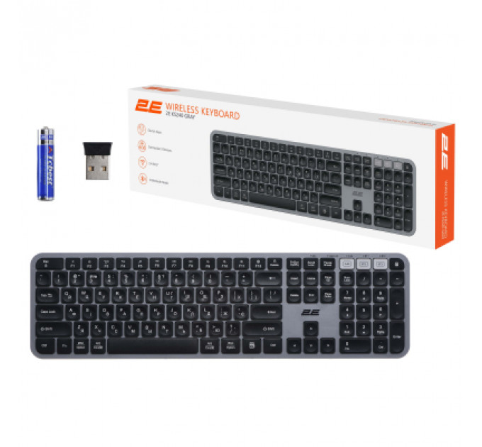 Клавіатура 2E KS240 Wireless USB/Bluetooth UA Grey (2E-KS240WG_UA)