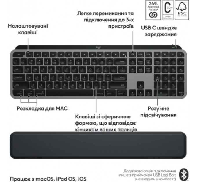 Комплект Logitech MX Keys S Combo для MAC Bluetooth/Wireles UA Space Grey (920-012845)
