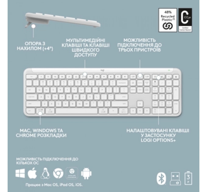 Комплект Logitech MK950 Bluetooth/Wireles UA Off-White (920-012491)
