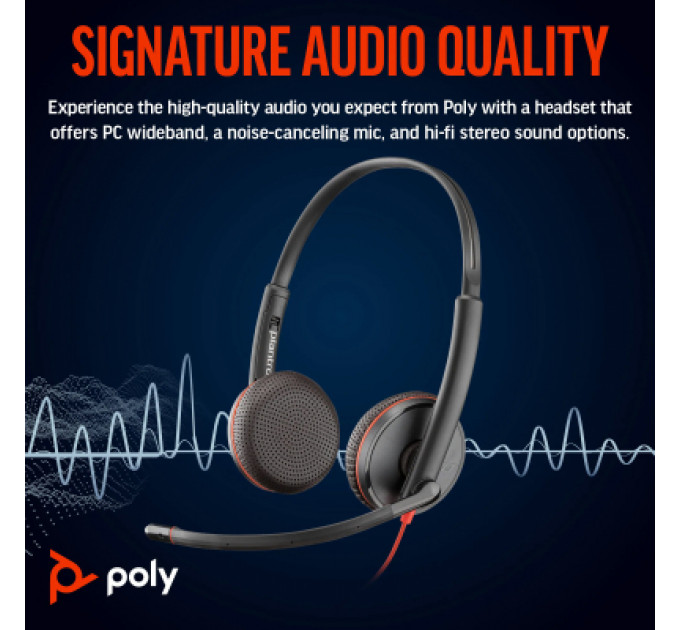 Навушники Poly BlackWire C3225 USB-C HS Stereo +3.5mm Plug +USB-C/A Adapter (Bulk) Black (8X229A6)