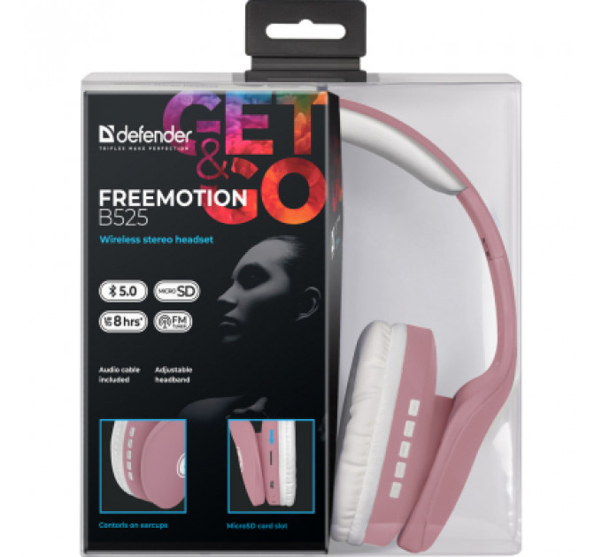 Навушники Defender FreeMotion B525 Bluetooth Pink-White (63528)