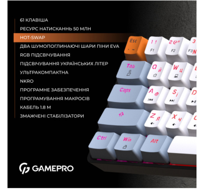 Клавіатура GamePro MK130R Hot-Swap Red Swich RGB USB UA Black (MK130R)