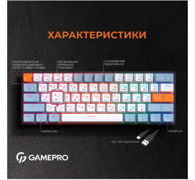 Клавіатура GamePro MK130R Hot-Swap Red Swich RGB USB UA Black (MK130R)