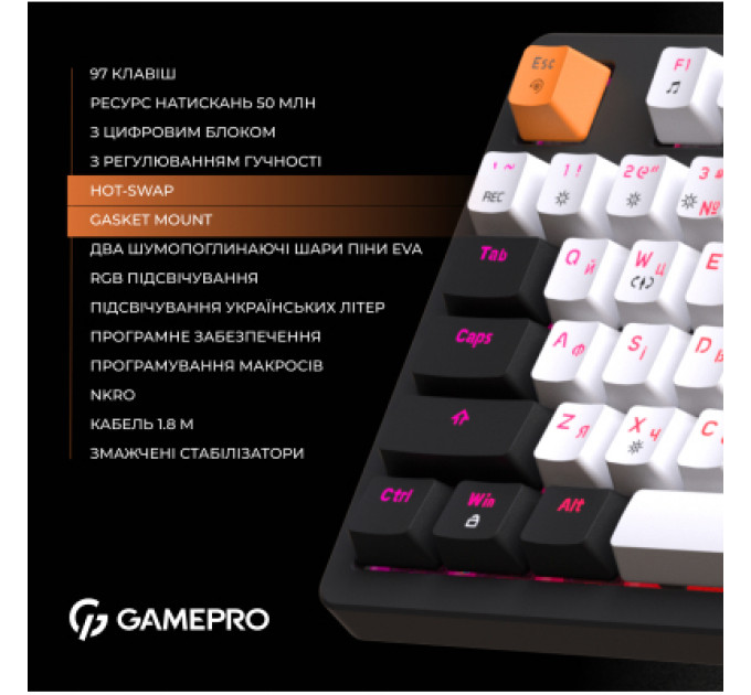 Клавіатура GamePro MK170B Hot-Swap Red Swich RGB USB UA Black (MK170B)