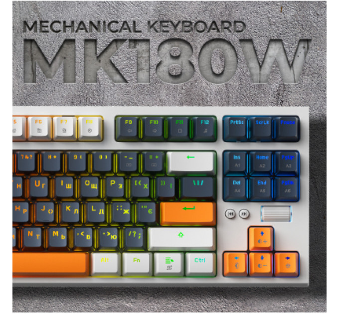 Клавіатура GamePro MK180W Hot-Swap Red Swich RGB USB UA White (MK180W)