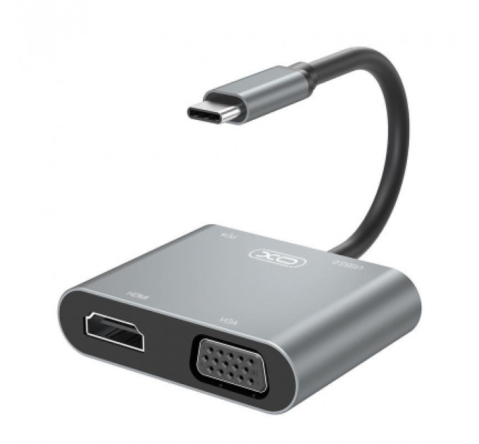 Перехідник XO 4-in-1 Dock USB-C (HDMI/VGA/USB3.0/USB-C PD) (XO-HUB001SL)