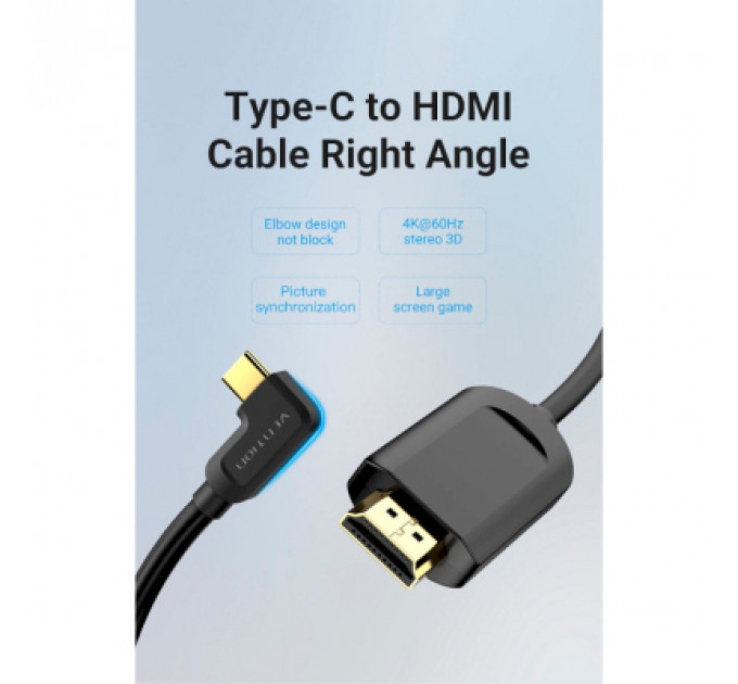 Кабель мультимедійний USB-C 3.1 to HDMI 1.5m 90° 4K 60 Гц PVC Black Vention (CGVBG)