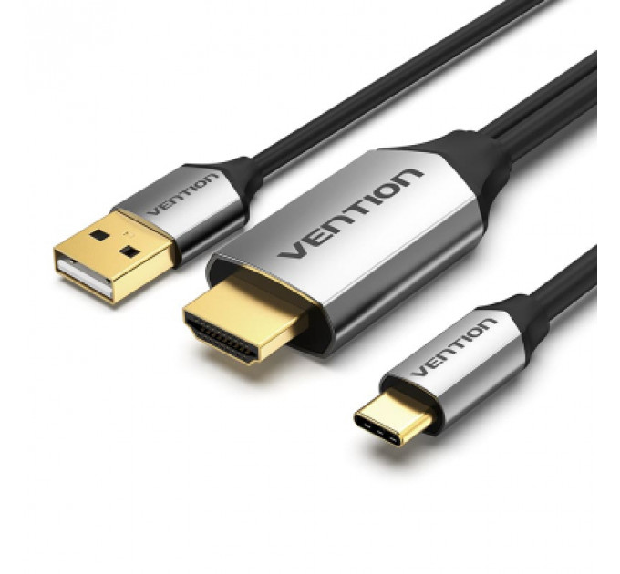 Кабель мультимедійний USB-C 3.1 to HDMI 1.5m v.2.0 4K 60Hz USB Power Supply black Vention (CGTBG)