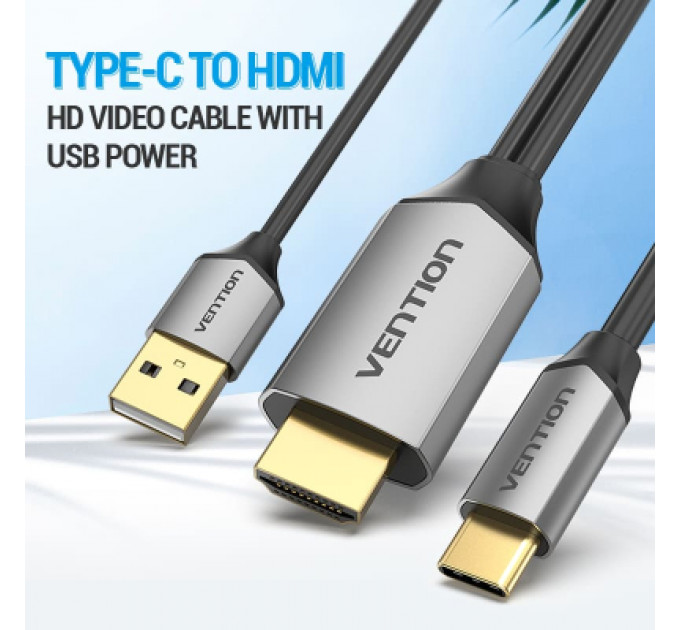 Кабель мультимедійний USB-C 3.1 to HDMI 1.5m v.2.0 4K 60Hz USB Power Supply black Vention (CGTBG)