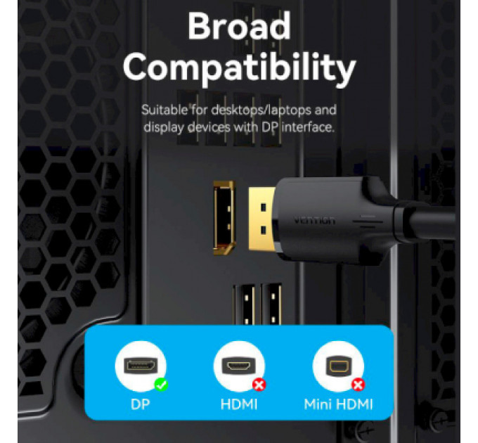 Кабель мультимедійний DisplayPort to DisplayPort 1.5m V1.2 4K 60Hz 3D Dolby 7.1 Vention (HAKBG)