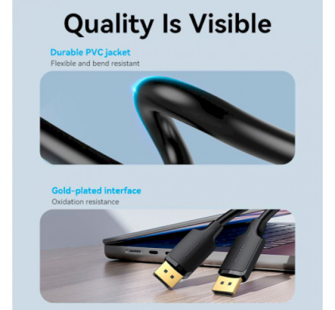 Кабель мультимедійний DisplayPort to DisplayPort 1.5m V1.2 4K 60Hz 3D Dolby 7.1 Vention (HAKBG)