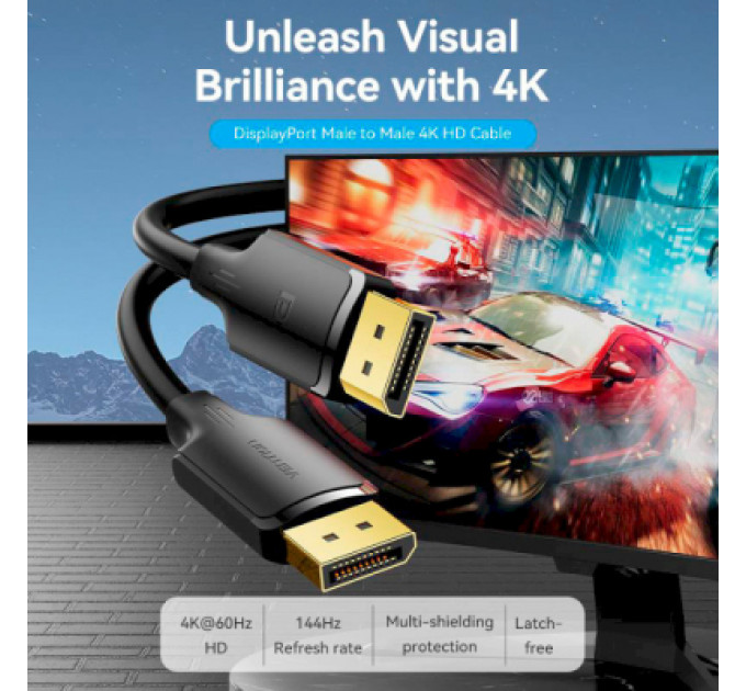 Кабель мультимедійний DisplayPort to DisplayPort 1.5m V1.2 4K 60Hz 3D Dolby 7.1 Vention (HAKBG)