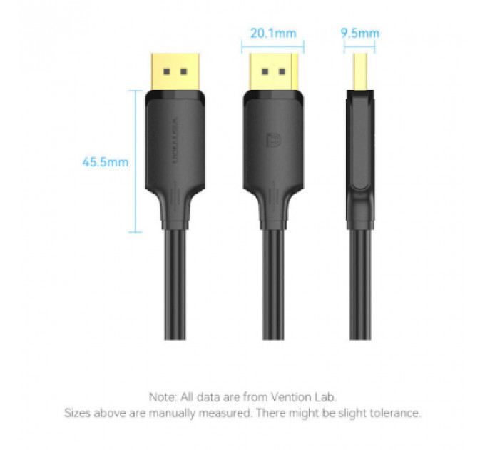 Кабель мультимедійний DisplayPort to DisplayPort 1.5m V1.2 4K 60Hz 3D Dolby 7.1 Vention (HAKBG)