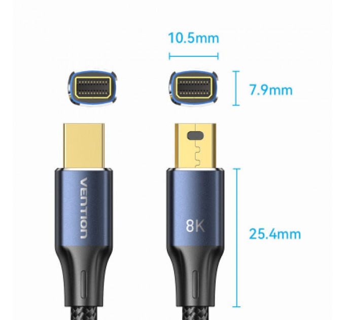 Кабель мультимедійний Mini DisplayPort to Mini DisplayPort 2.0m V1.4 8K 60Hz 32.4Gbps Blue Aluminum Alloy Vention (HCGLH)