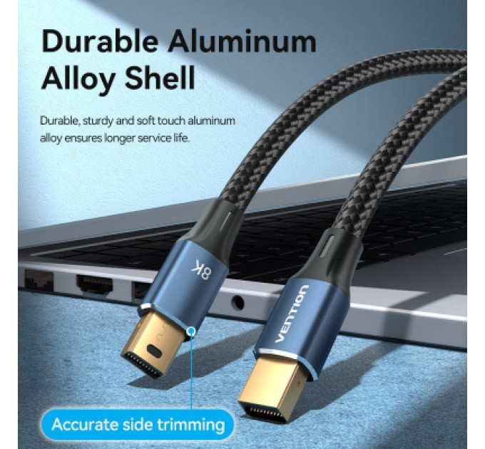 Кабель мультимедійний Mini DisplayPort to Mini DisplayPort 2.0m V1.4 8K 60Hz 32.4Gbps Blue Aluminum Alloy Vention (HCGLH)
