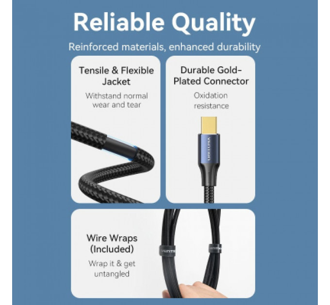 Кабель мультимедійний Mini DisplayPort to Mini DisplayPort 2.0m V1.4 8K 60Hz 32.4Gbps Blue Aluminum Alloy Vention (HCGLH)