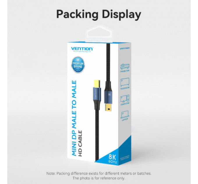 Кабель мультимедійний Mini DisplayPort to Mini DisplayPort 2.0m V1.4 8K 60Hz 32.4Gbps Blue Aluminum Alloy Vention (HCGLH)