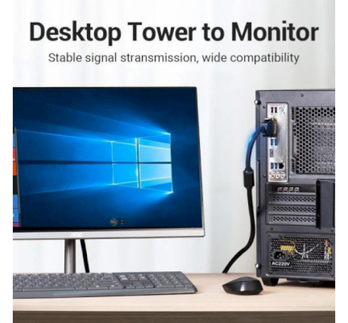 Кабель мультимедійний DVI to DVI 24+1pin 8.0m 2K 60Hz ferrite Vention (EAEBK)