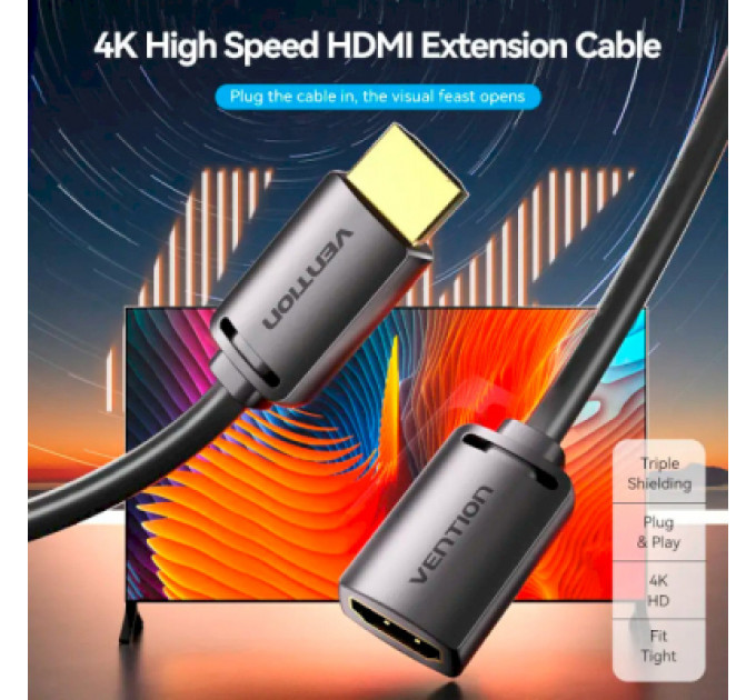 Кабель мультимедійний HDMI M to HDMI F 5.0m V2.0 4K 60Hz PVC Vention (AHCBJ)
