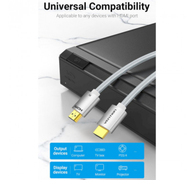Кабель мультимедійний HDMI to HDMI 1.5m V2.1 8K 60Hz Silver Metal Type Vention (ALCIG)