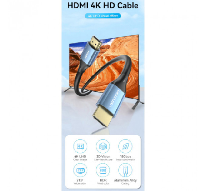 Кабель мультимедійний HDMI to HDMI 2.0m V2.0 4K 60Hz Aluminum Alloy Blue Vention (ALHSH)