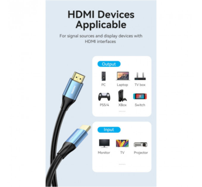 Кабель мультимедійний HDMI to HDMI 2.0m V2.0 4K 60Hz Aluminum Alloy Blue Vention (ALHSH)